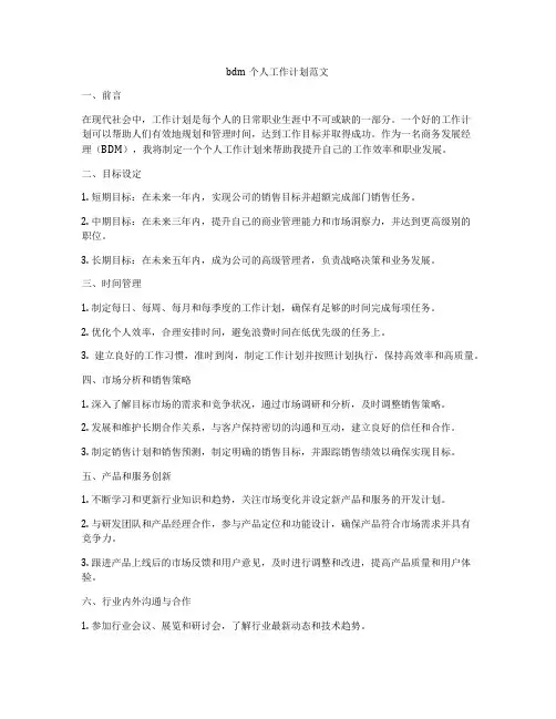 bdm个人工作计划范文