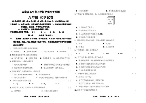 最新云南省昆明市上学期九年级化学期末试卷含答案