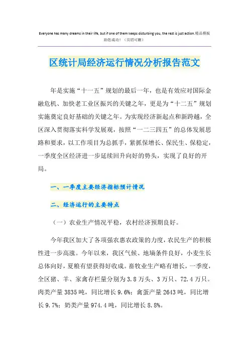 区统计局经济运行情况分析报告范文
