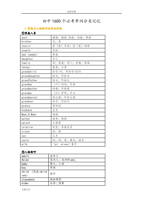 初中1600个必考单词分类记忆