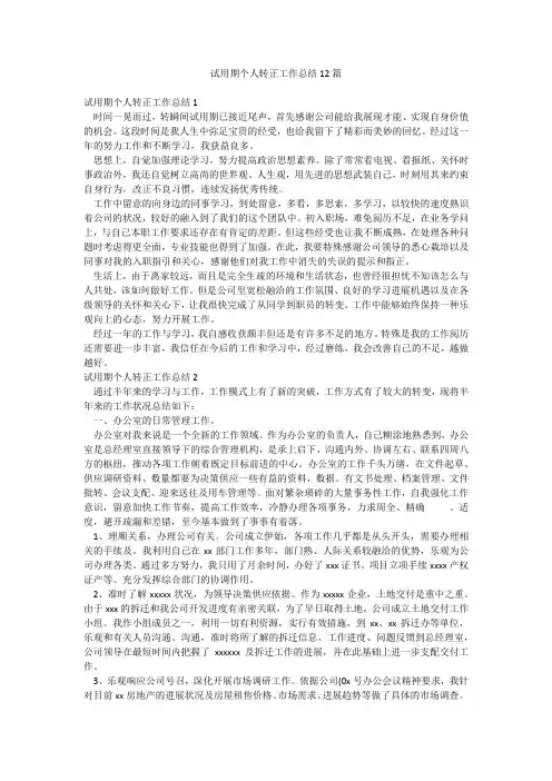 试用期个人转正工作总结12篇