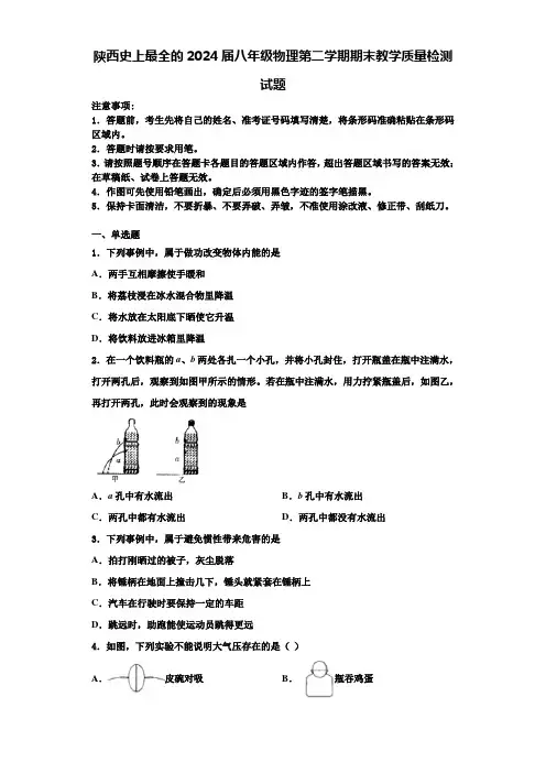 陕西史上最全的2024届八年级物理第二学期期末教学质量检测试题含解析
