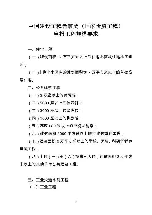 鲁班奖-申报工程规模要求