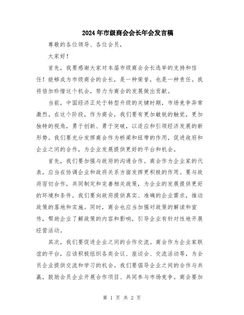 2024年市级商会会长年会发言稿