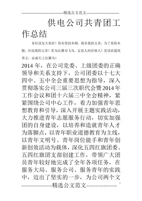 供电公司共青团工作总结