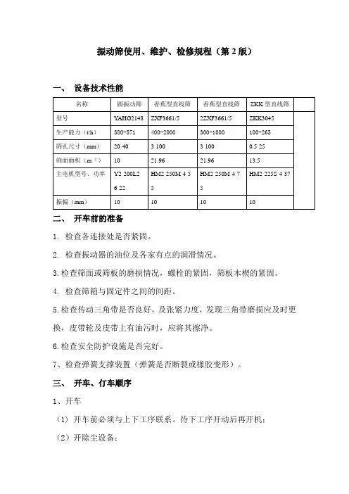 振动筛使用、维护、检修规程
