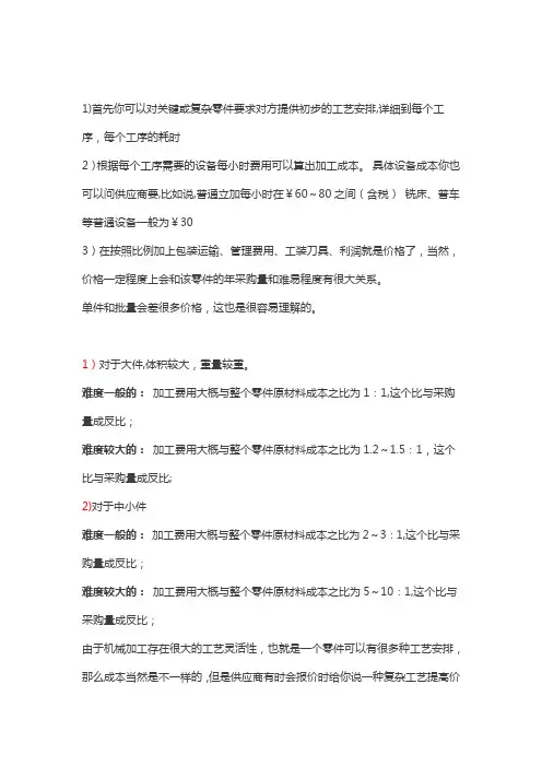 加工费用计算参考