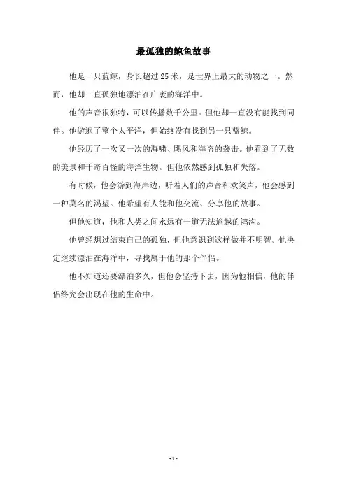 最孤独的鲸鱼故事
