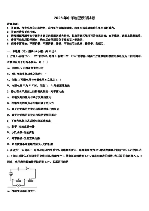 广东省阳江市教育局教研究室2023年中考冲刺卷物理试题含解析