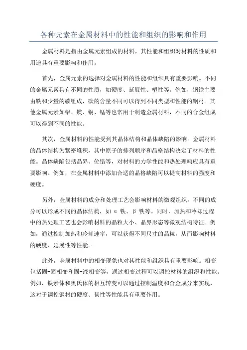 各种元素在金属材料中的性能和组织的影响和作用