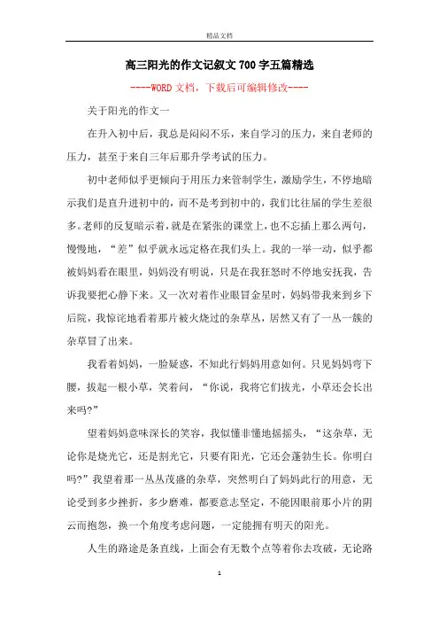 高三阳光的作文记叙文700字五篇精选