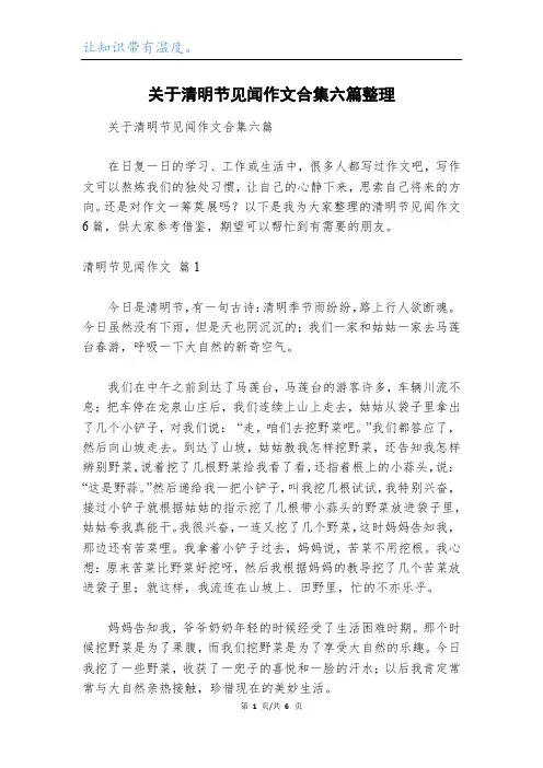关于清明节见闻作文合集六篇整理