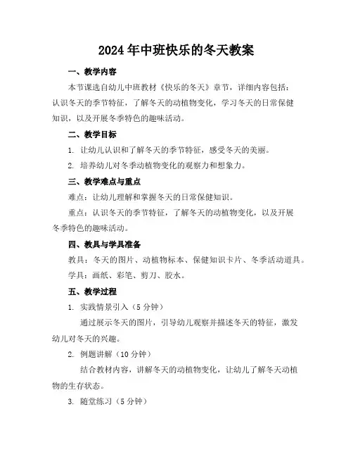 2024年中班快乐的冬天教案