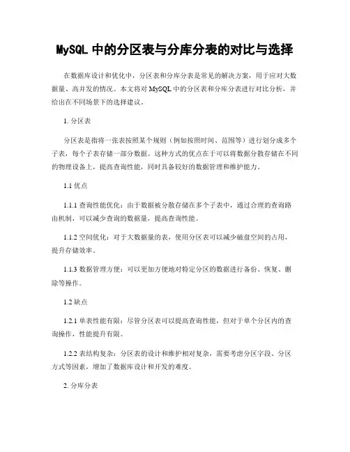 MySQL中的分区表与分库分表的对比与选择