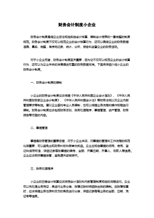 财务会计制度小企业