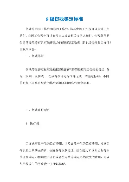 9级伤残鉴定标准