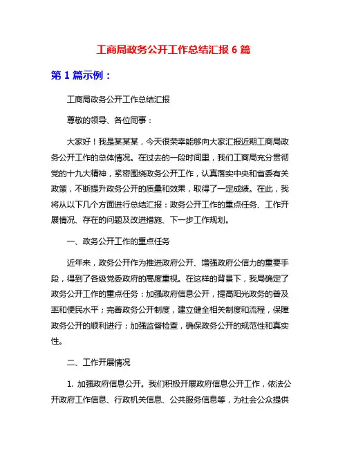 工商局政务公开工作总结汇报6篇