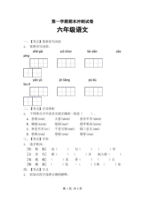 六年级语文上册 期末冲刺试卷(试题)(2)