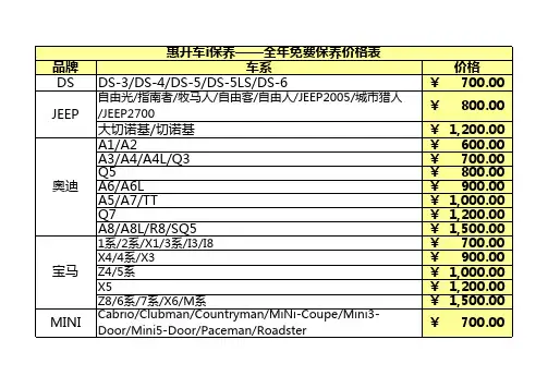 保养卡价格明细表(网点打印版) 1.7