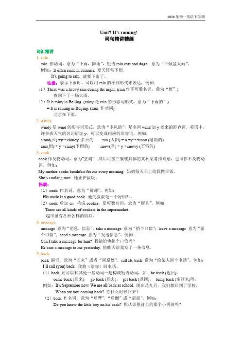 人教版英语七年级下册Unit It's raining 词句精讲精练