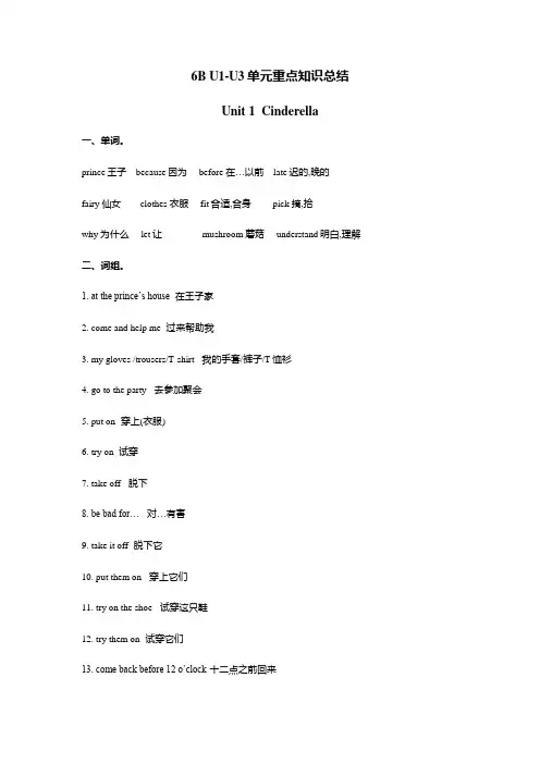 牛津译林版六年级英语下册6B U1-U3单元重点知识总结