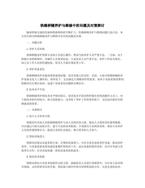 铁路桥隧养护与维修中的问题及对策探讨