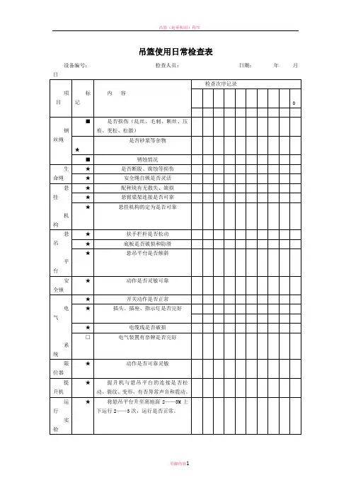 吊篮使用日常检查表