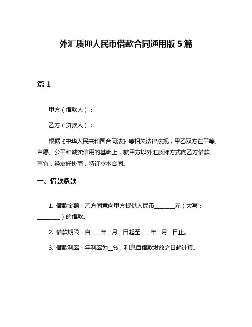 外汇质押人民币借款合同通用版5篇