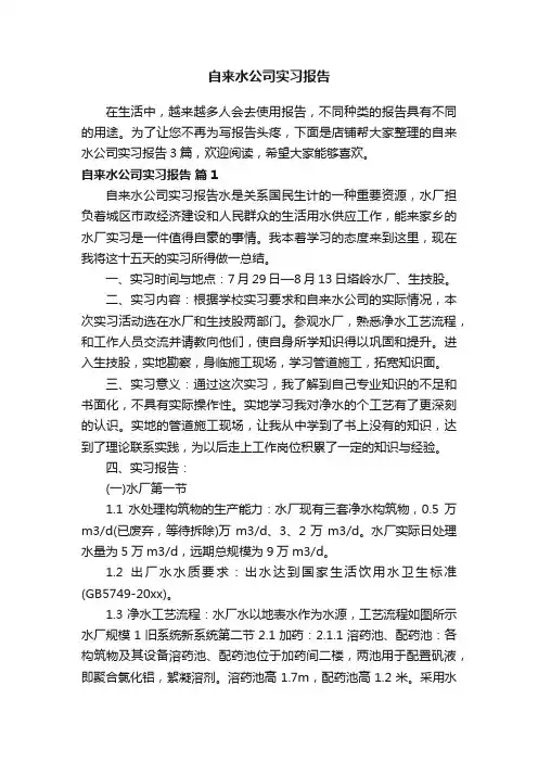 自来水公司实习报告