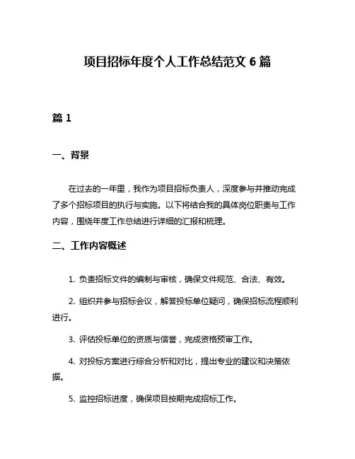 项目招标年度个人工作总结范文6篇