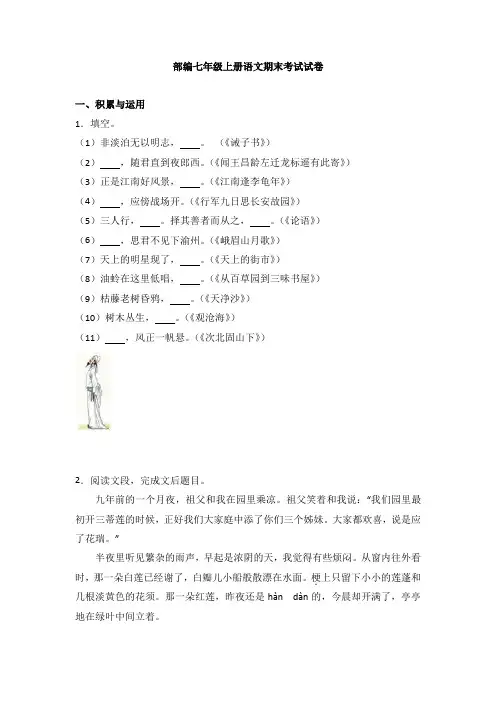 【三套打包】徐州市部编人教版七年级上册语文期末试卷