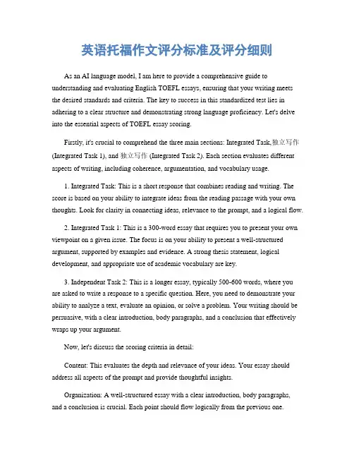 英语托福作文评分标准及评分细则