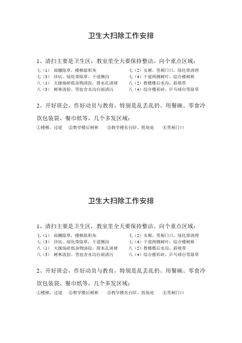 卫生大扫除工作安排