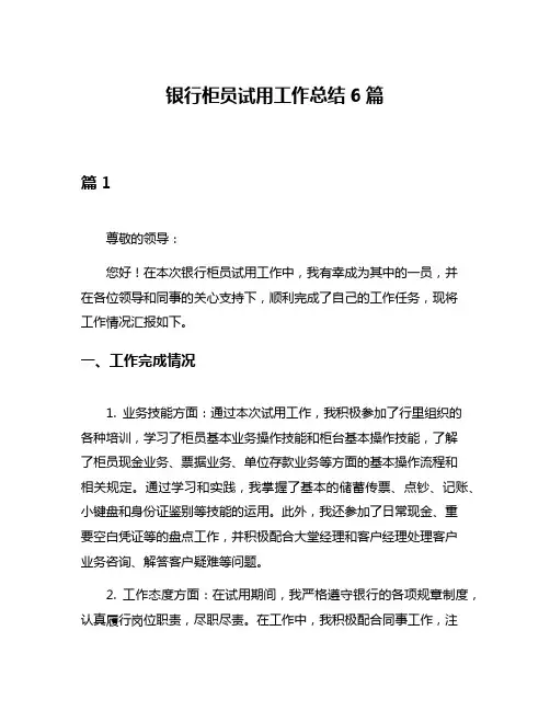 银行柜员试用工作总结6篇