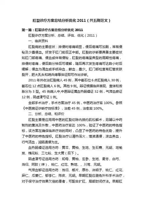 肛裂诊疗方案总结分析优化2011（共五则范文）