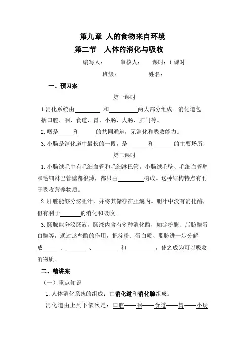 9-2人体的消化和吸收