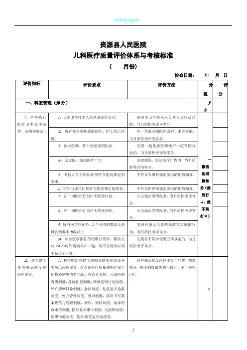 儿科医疗质量评价体系与考核标准(完整版)