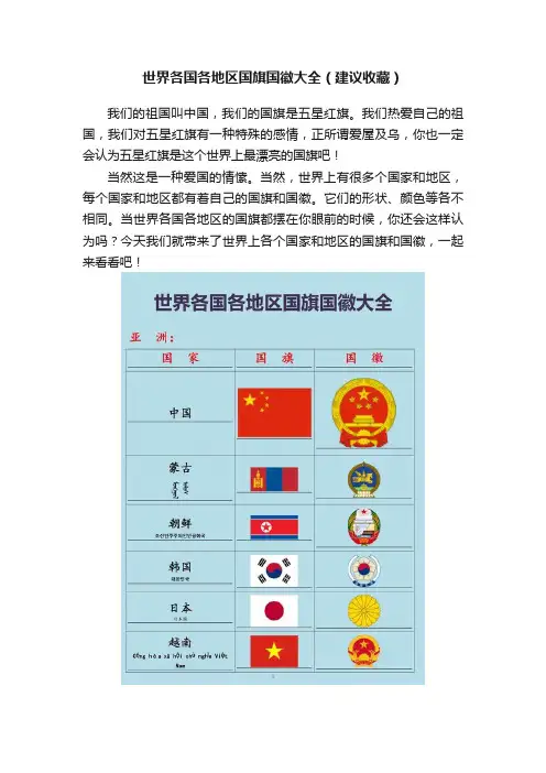 世界各国各地区国旗国徽大全（建议收藏）