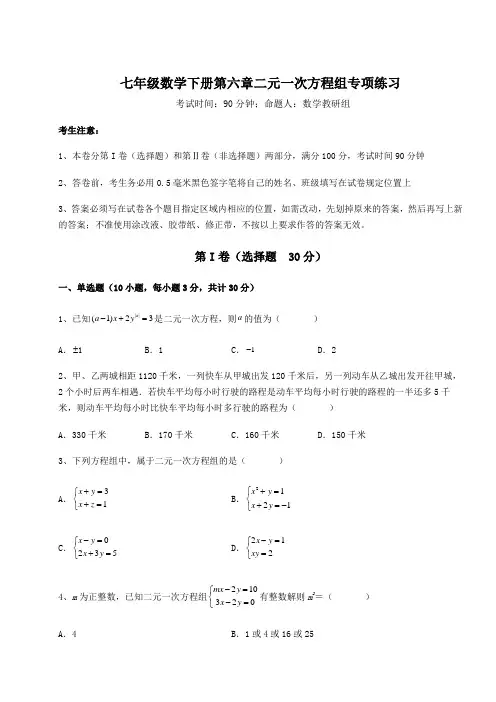精品试题冀教版七年级数学下册第六章二元一次方程组专项练习试题(含答案及详细解析)
