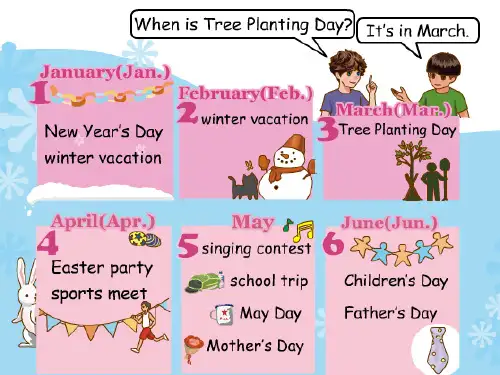 pep小学英语五年级下册Unit 4 When is the art show A let's learn教学课件