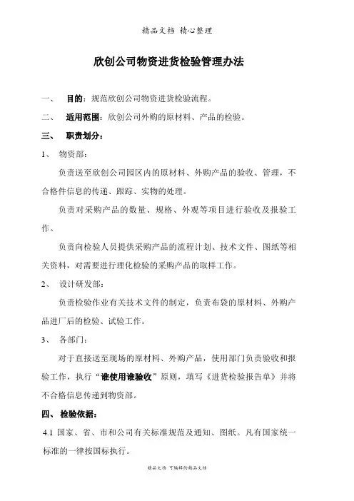 物资进货检验管理办法,物资验收的内容、方式、程序规定