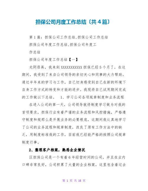 担保公司月度工作总结(共4篇)
