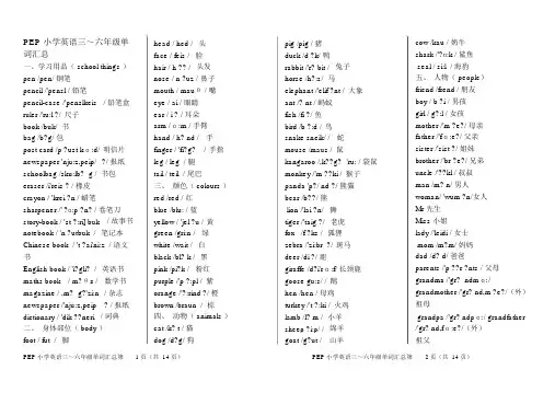 PEP小学英语总复习单词分类汇总(含音标).docx