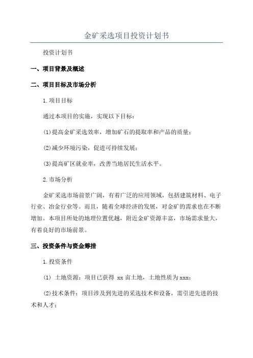 金矿采选项目投资计划书