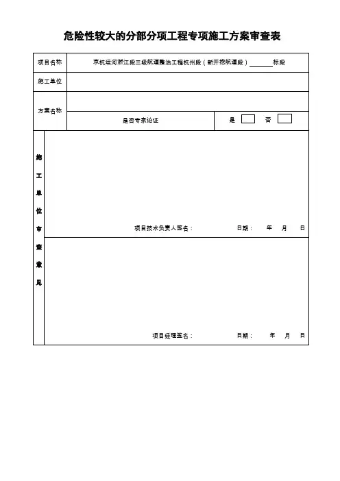 危险性较大的分部分项工程专项施工方案审查表和审查记录表(1)