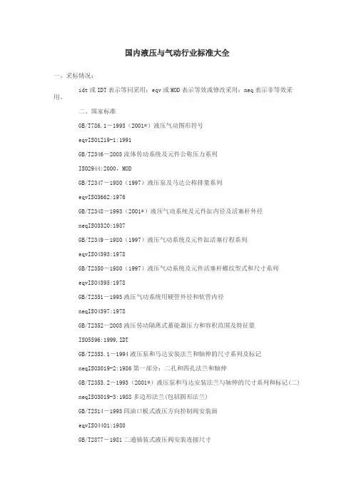 国内液压与气动行业标准大全解读