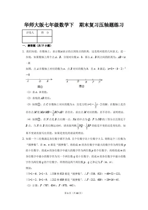 华师大版七年级数学下  期末复习压轴题练习