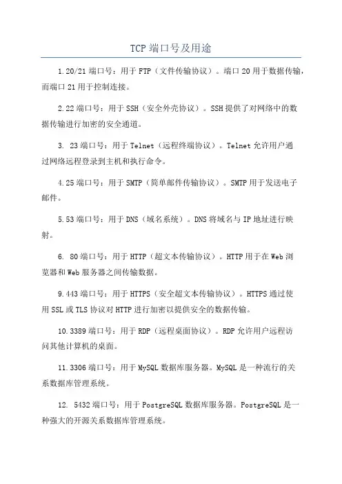 TCP端口号及用途