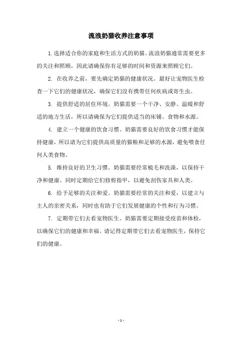 流浪奶猫收养注意事项