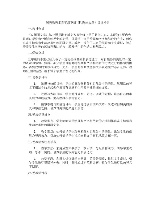湘美版美术五年级下册《5.图画文章》说课稿3